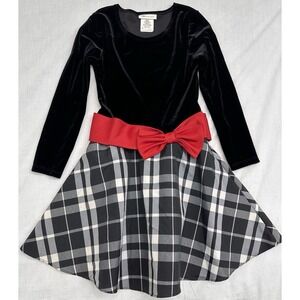 Bonnie Jean Girls Dress Size 7 Long Sleeve Lined Velvet Bow Special Occasions